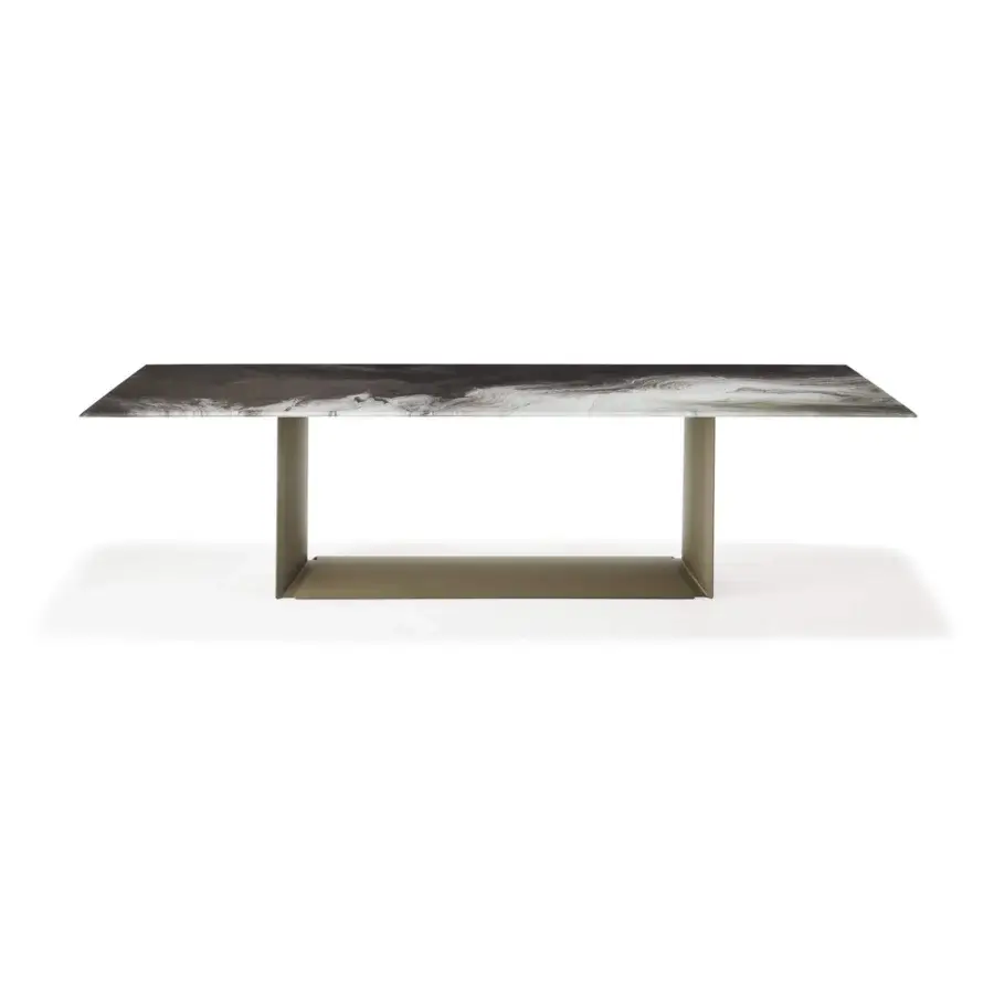 Superior Cattelan Italia Dragon table with marbled glass and muted gold embossed lacquered steel base