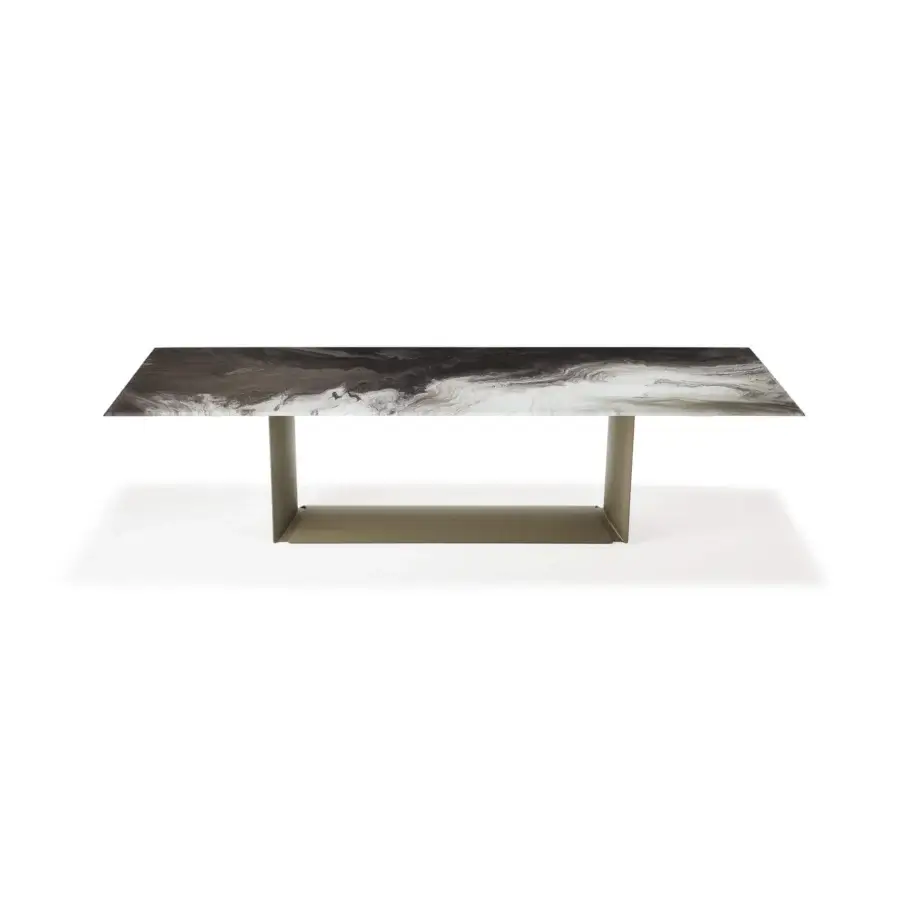 Lavish Cattelan Italia Dragon table with beveled extra clear glass and titanium embossed lacquered steel base