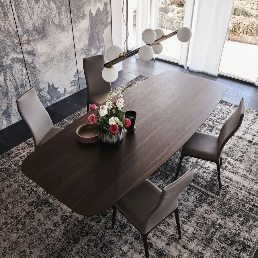 Superior Cattelan Italia Dragon table with Canaletto walnut barrel top and titanium embossed lacquered steel base
