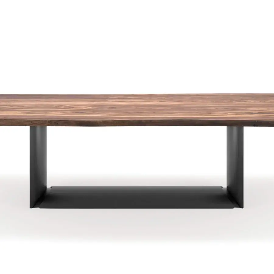 Distinguished Cattelan Italia Dragon table with irregular Canaletto walnut top and graphite embossed lacquered steel base in matte finish