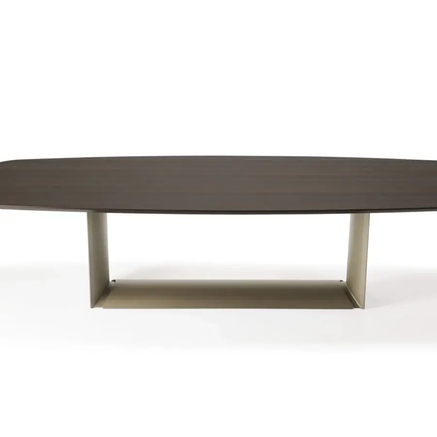 Elegant Cattelan Italia Dragon table with burned oak barrel top and graphite embossed lacquered steel base crafted in Italy