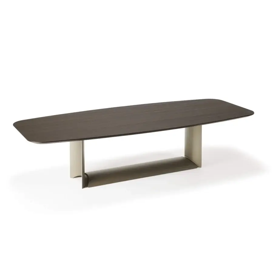 Distinctive Cattelan Italia Dragon table with Canaletto walnut top and graphite embossed lacquered steel base