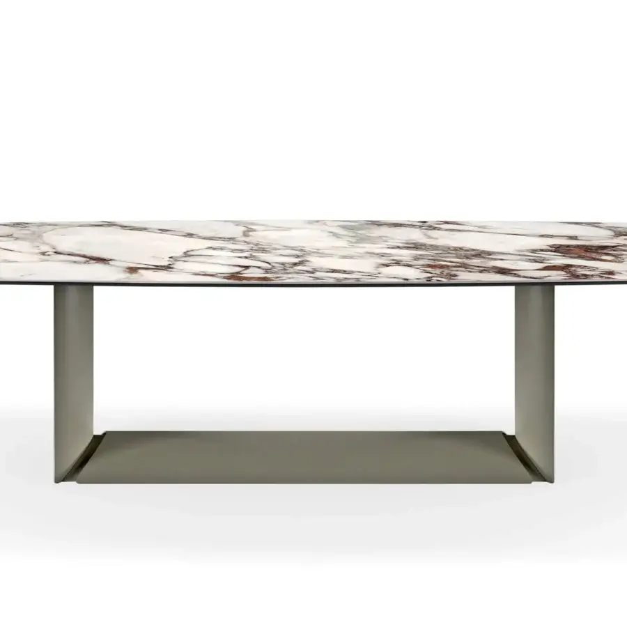 Sophisticated Cattelan Italia Dragon table with ceramic Marmi top and matte graphite embossed lacquered steel base