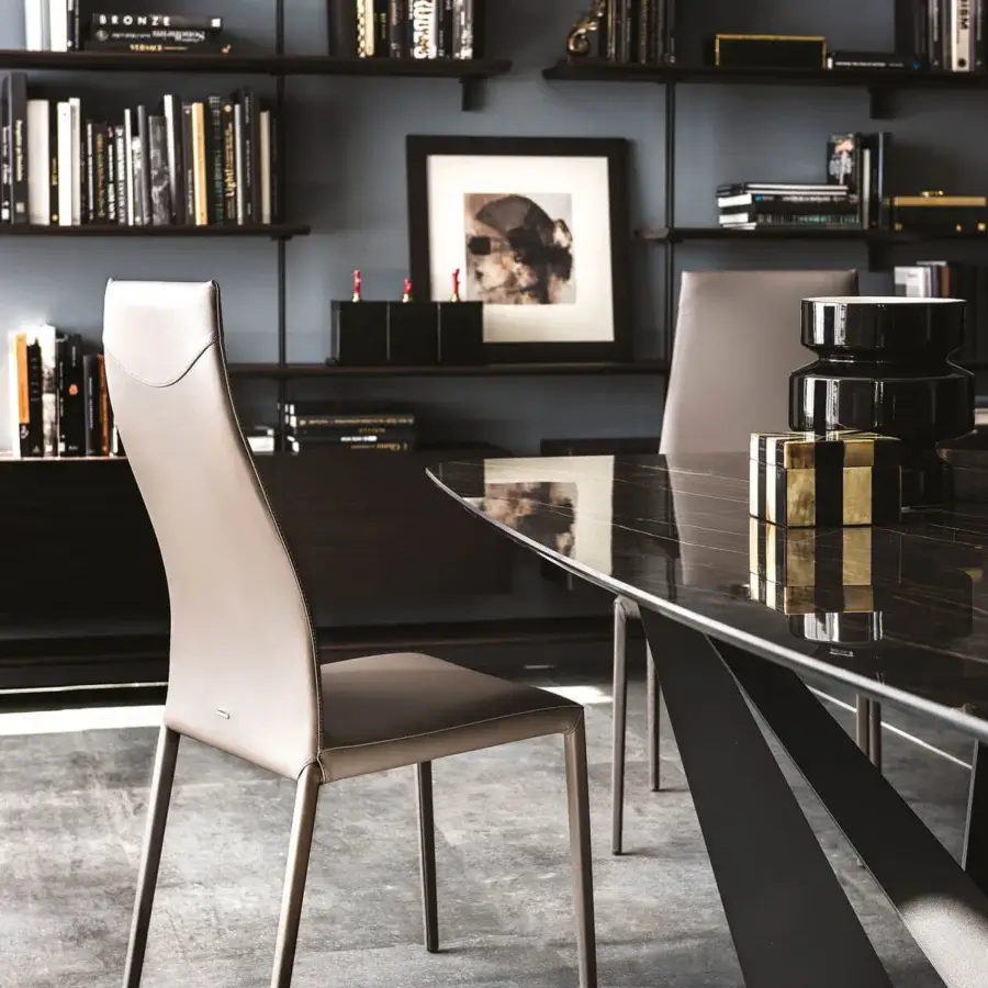 Lavish Cattelan Italia Norma chair upholstered in light brown soft leather with slender light brown steel frame