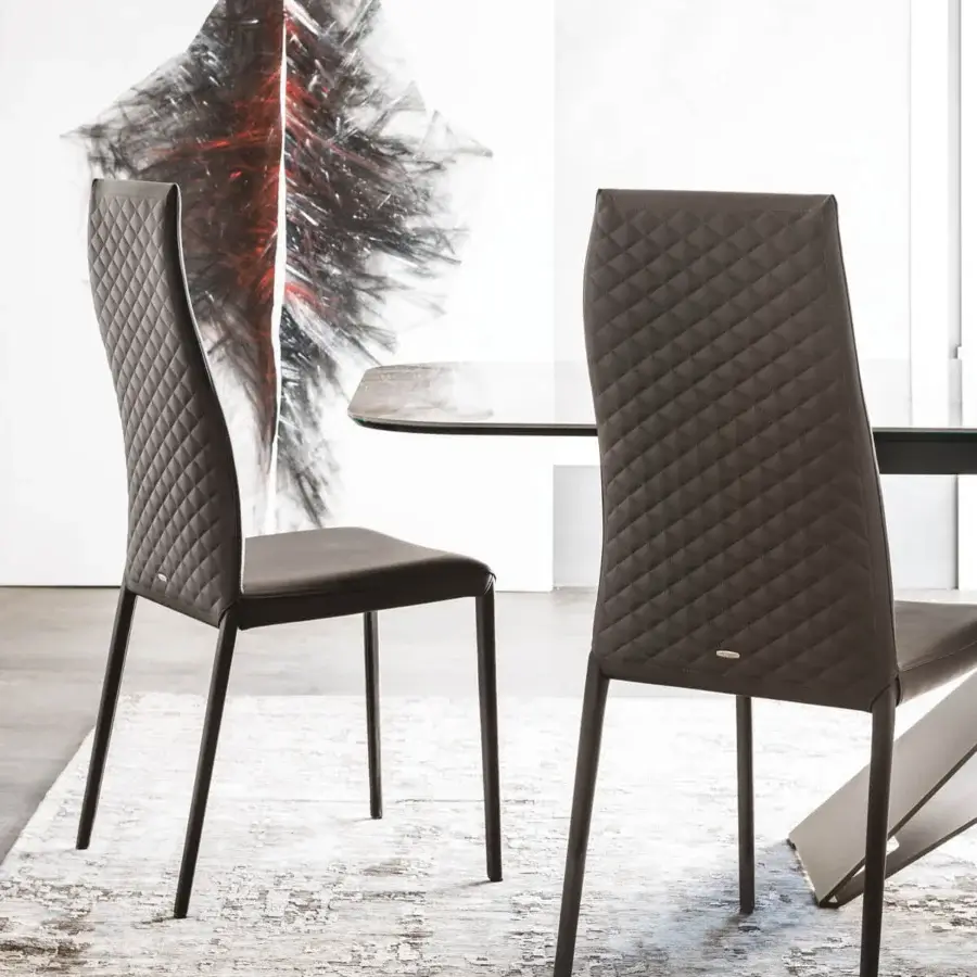 Distinguished Cattelan Italia Norma Couture chair with quilted dark brown synthetic leather and slender metal legs built with a matte finish