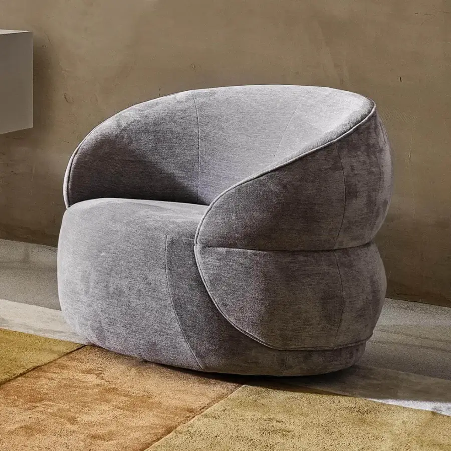 Sophisticated Ditre Italia Clip lounge chair with rounded contemporary shape in medium gray textured fabric and matte finish