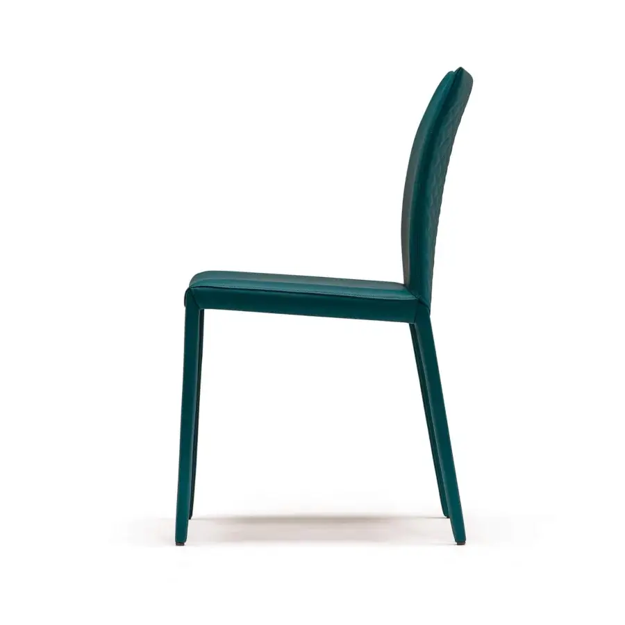 Superior Cattelan Italia Norma Couture chair with smooth teal synthetic leather and gently curved quilted backrest crafted with a steel frame