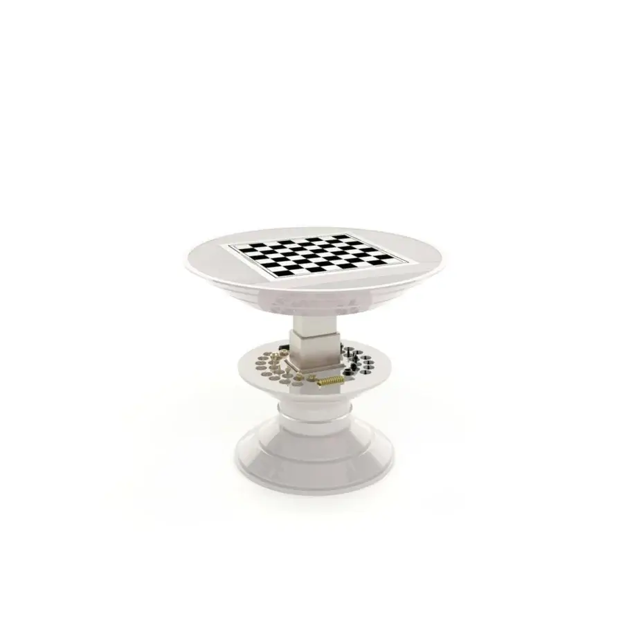 Innovative Vismara Scaccomatto table with white lacquered structure, tempered glass inlaid with ebony, erable wood and mother-of-pearl detailing