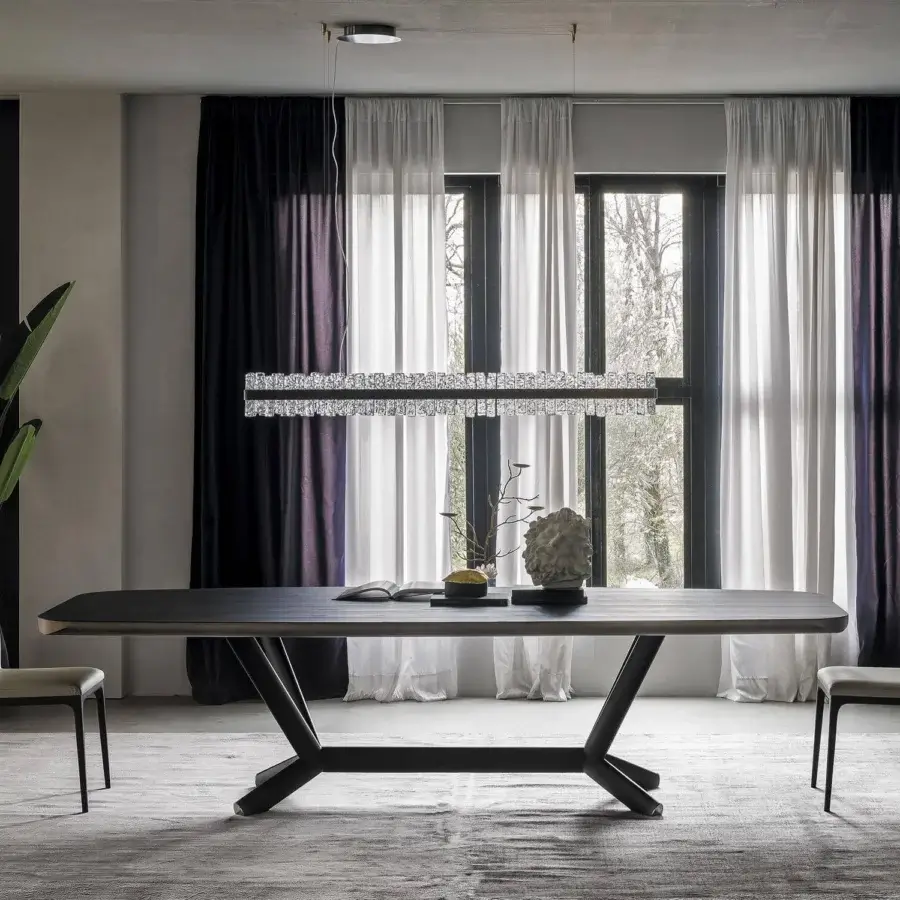 Superior Cattelan Italia Phoenix suspension lamp with handmade clear glass elements in brushed steel finish