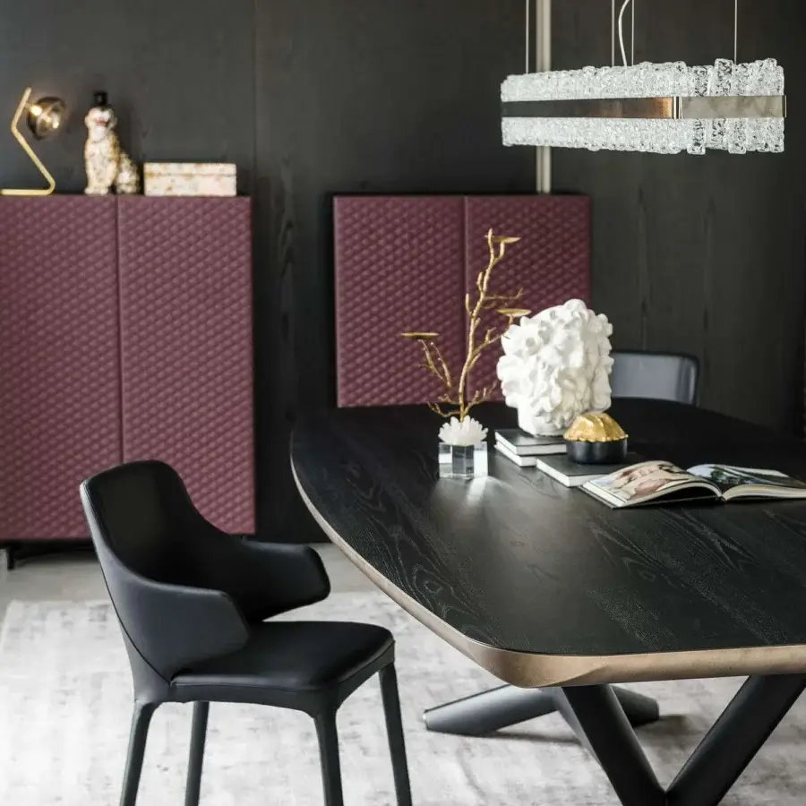 Distinguished Cattelan Italia Phoenix suspension lamp with textured clear glass bands held by a brushed steel component