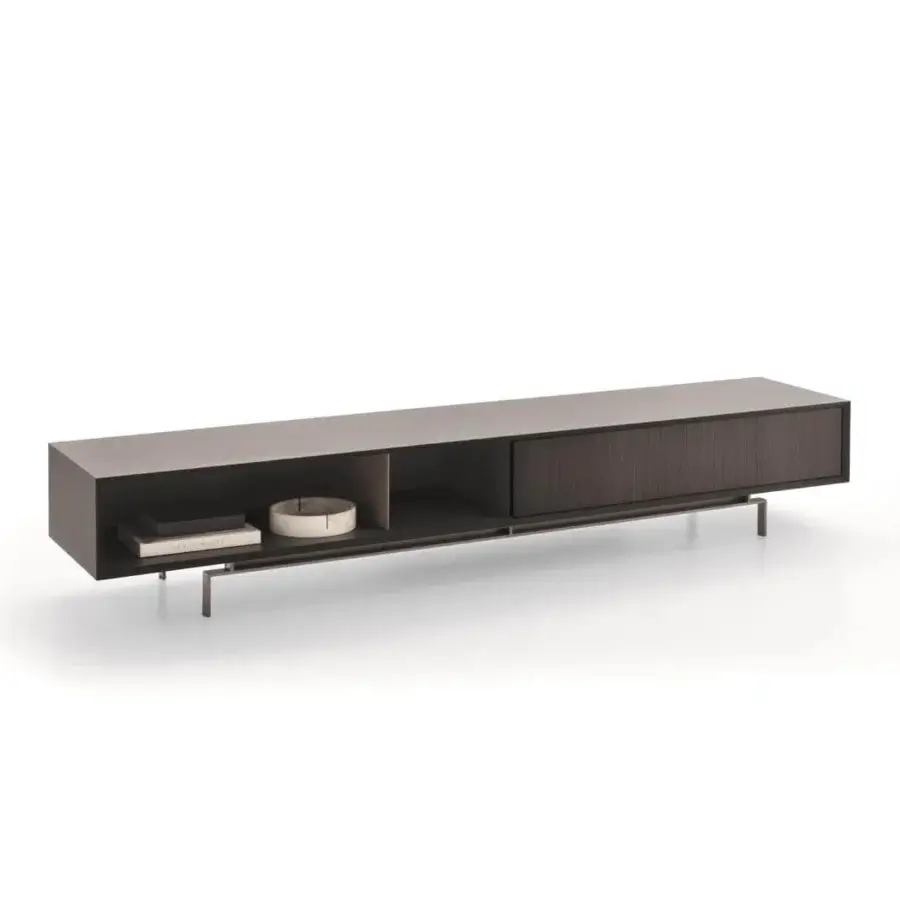 Distinguished Ditre Italia Eric TV stand with matte dark gray-brown wood cabinet and sleek metal legs crafted for contemporary interiors