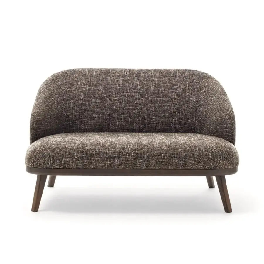 Stylish Ditre Italia St Tropez sofa with curved backrest and woven dark brown textile upholstery with a solid wood base