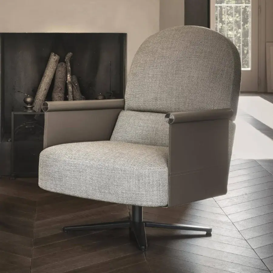 Lavish Ditre Italia Beyl lounge chair with light gray woven textile and matte black painted metal base