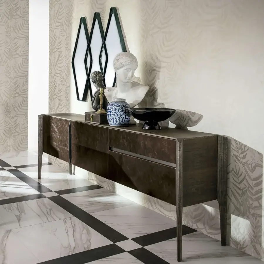 Elegant Arketipo Glory sideboard crafted in dark brown wood with lighter panels and elongated metal handles