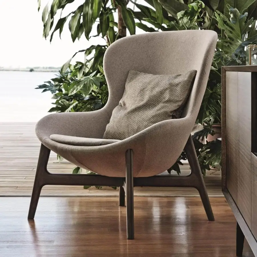 Distinguished Ditre Italia Round lounge chair with light beige textile upholstery and stylish wooden base