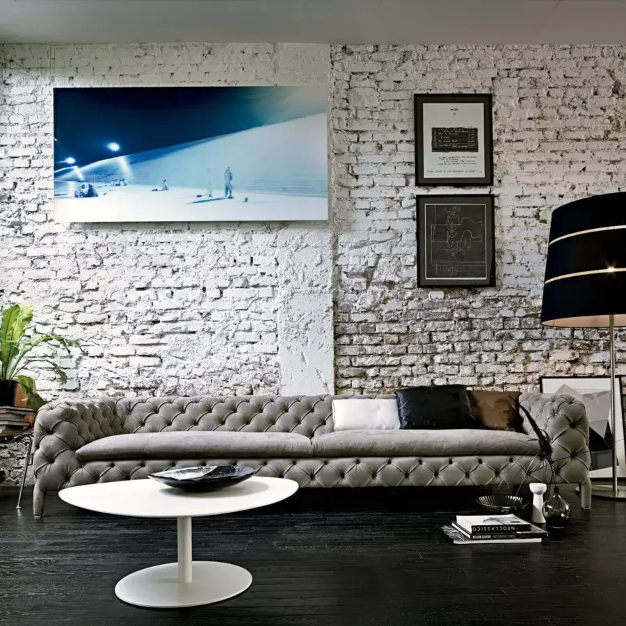 Distinctive Arketipo Windsor sofa with gray textile upholstery and diamond pattern button-tufted design
