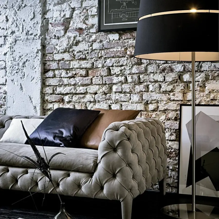 Exceptional Arketipo Windsor sofa with light gray matte textile upholstery and curved armrests crafted in Italy