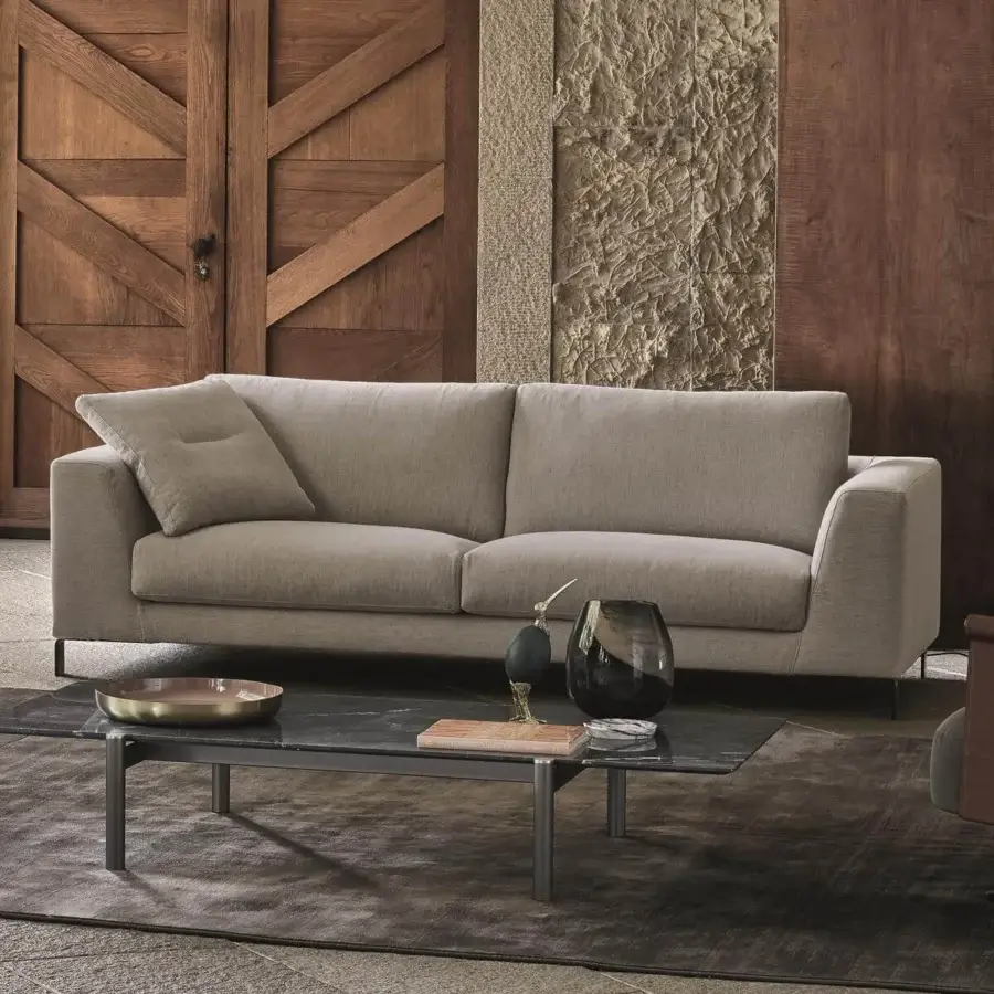 Exclusive Ditre Italia Artis sofa with light brown textile upholstery and sleek dark-colored metal legs