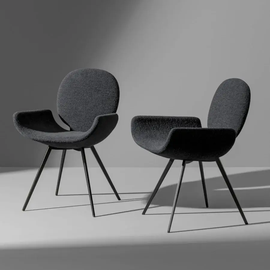 Exceptional Bonaldo Youpi armchair crafted in textured matte grey textile with refined dark finished metal legs