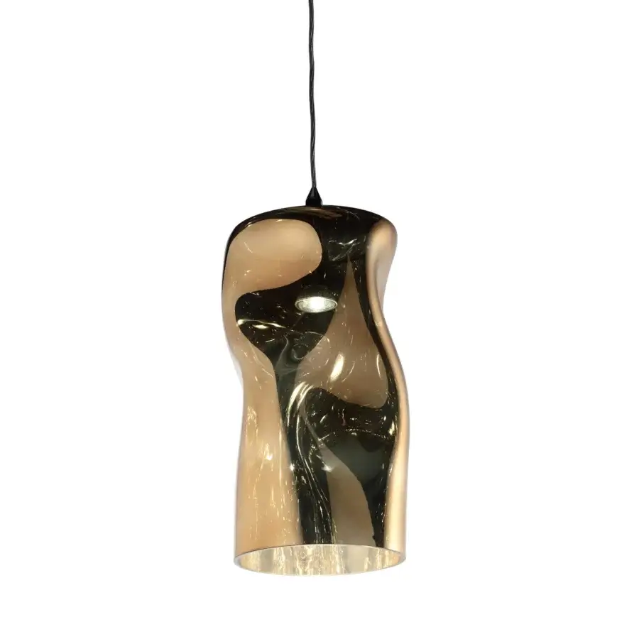 Distinguished Reflex Dandolo suspension lamp in Murano glass with luminous gold or bronze tone and black canopy