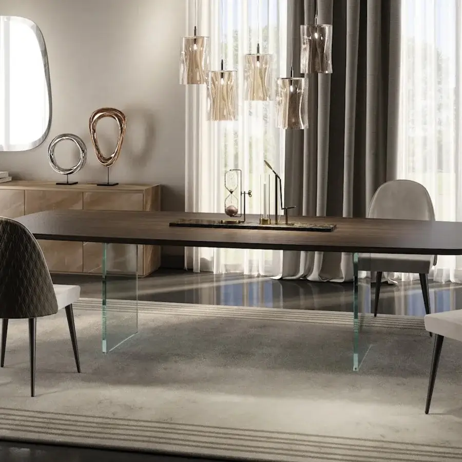 Elegant Reflex Dandolo suspension lamp in translucent amber Murano glass with delicate wire suspension