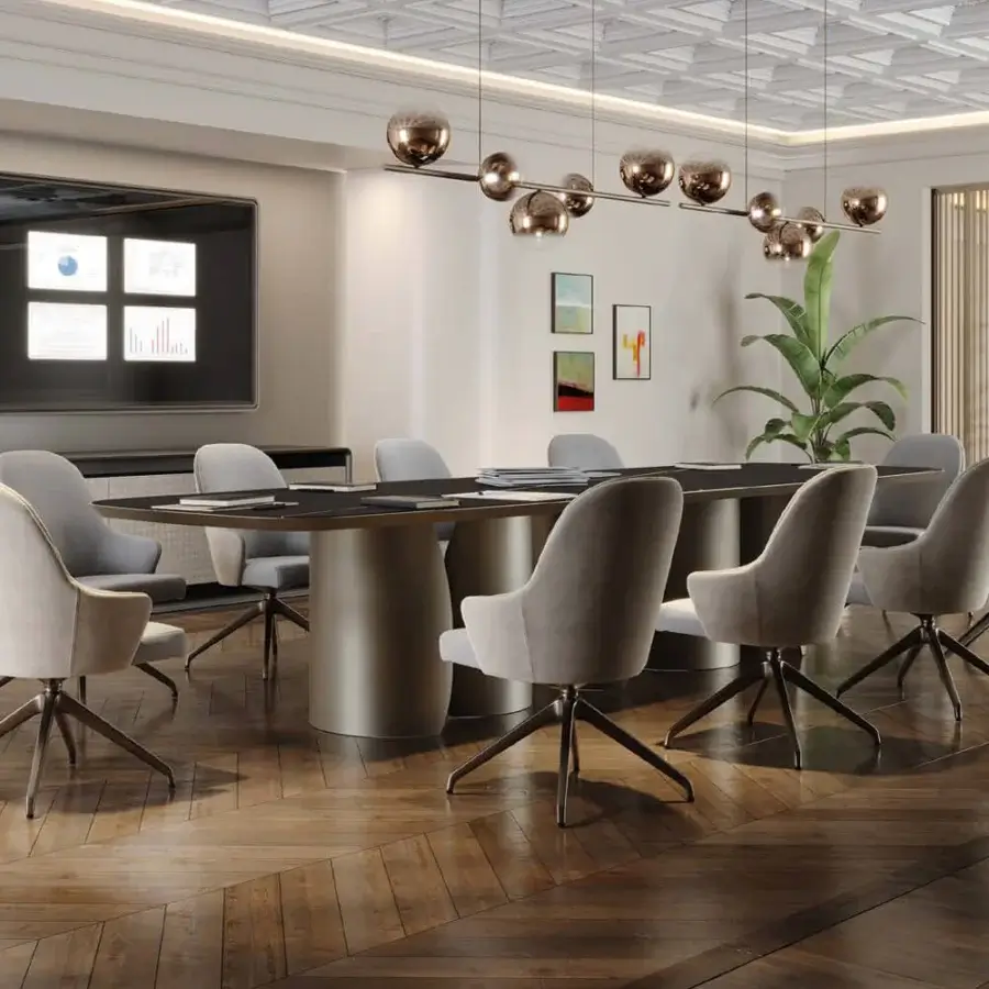 Distinguished Reflex Ludwig chair with muted beige textile upholstery and dark metallic adjustable base