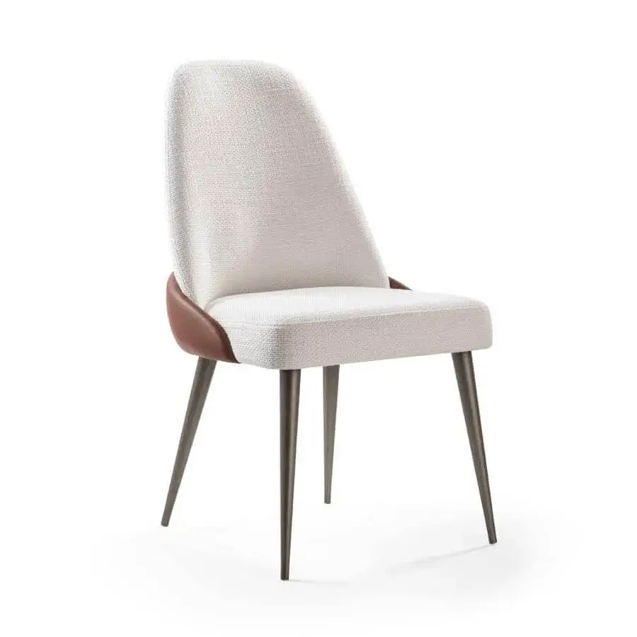 Refined Reflex Atlantic chair with textured off-white fabric upholstery and contrasting brown fabric insert supported by dark metal legs