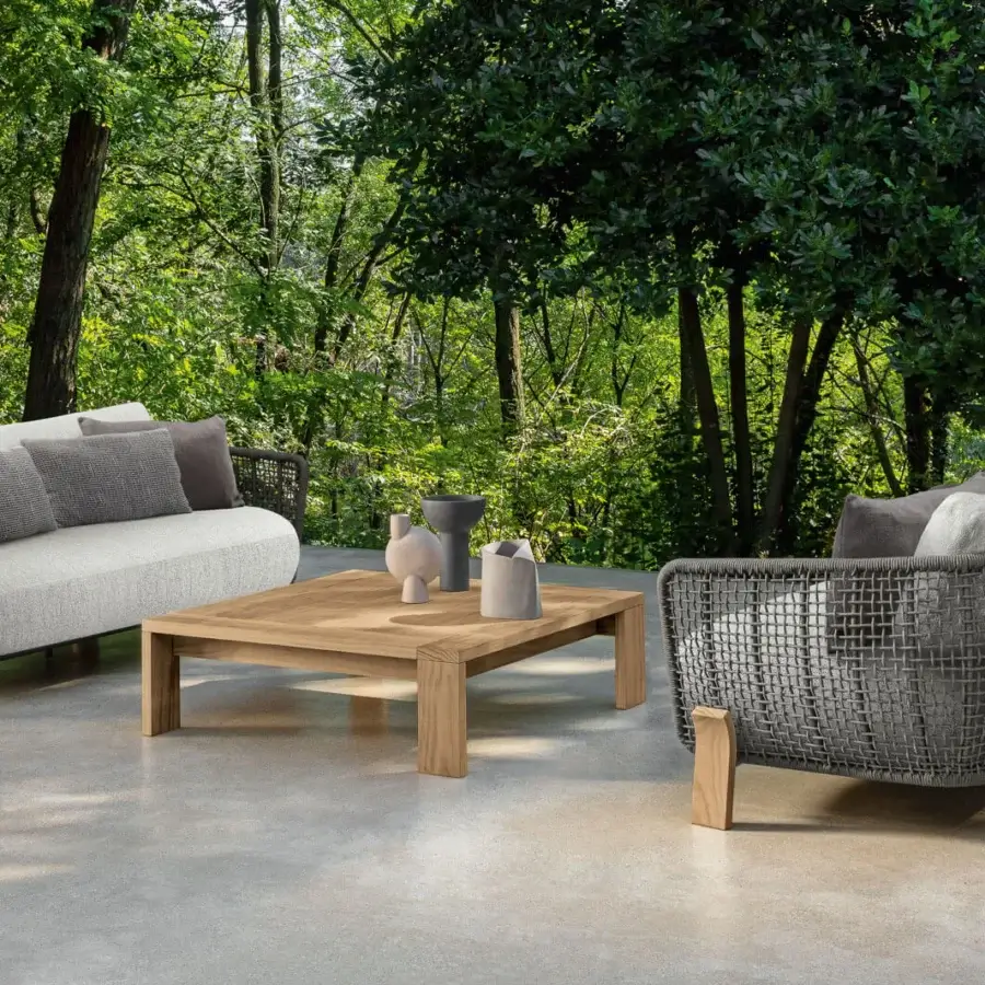 Refined Talenti Argo Wood sofa with woven nautical rope accents and light gray upholstery in curved wooden legs