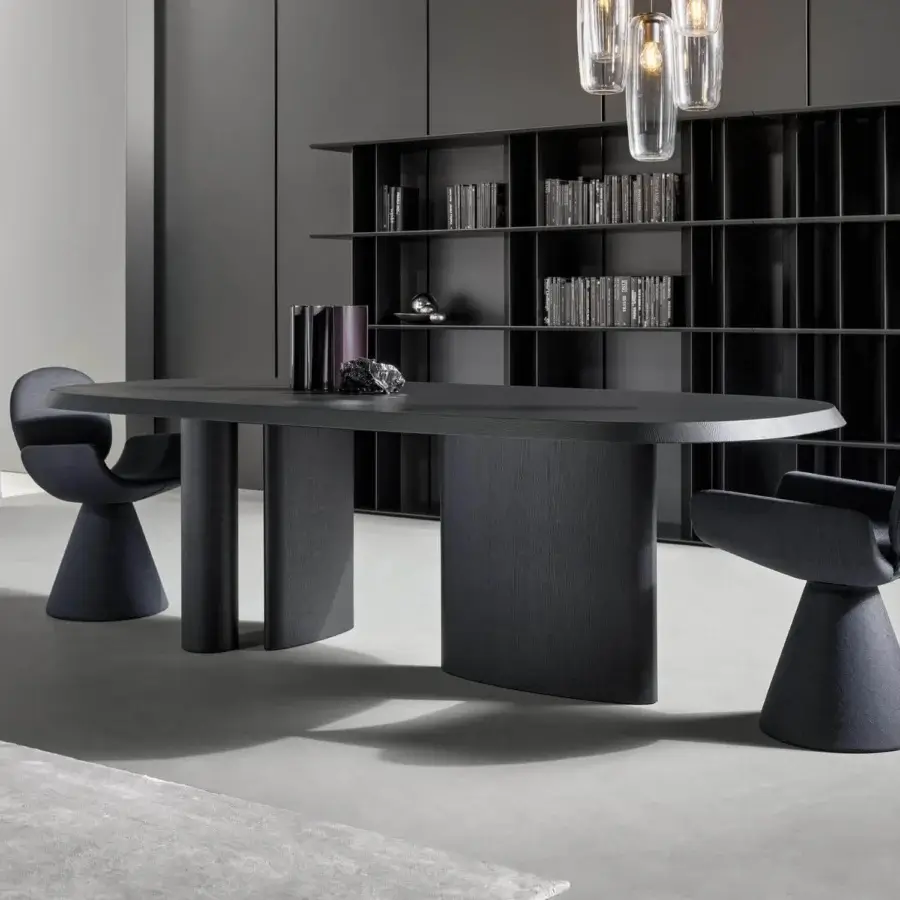 Distinguished Bonaldo Padiglioni table with veneered wood and curved legs in dark gray matte finish