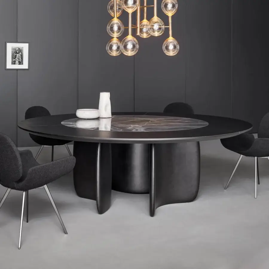 Distinguished Bonaldo Mellow St table with Canaletto Walnut veneer, ceramic swivel top, and brushed bronze polyurethane base
