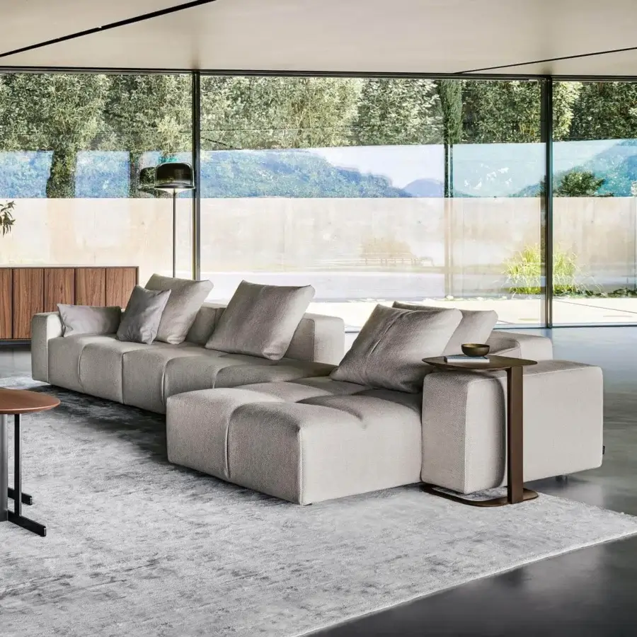 Distinguished Bonaldo Bonamour sectional with a light gray matte textile and black matt varnished metal feet
