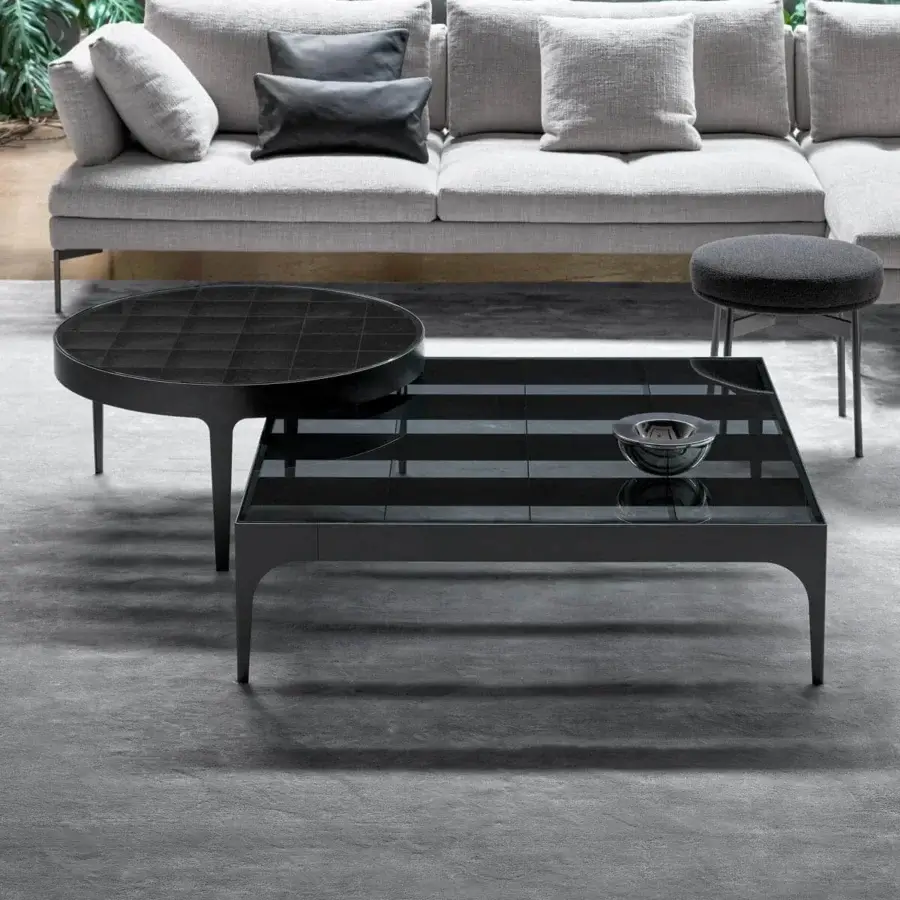 Distinguished Bonaldo Passy coffee table with bronzed glass and metal chessboard base in bronze plus metal finish