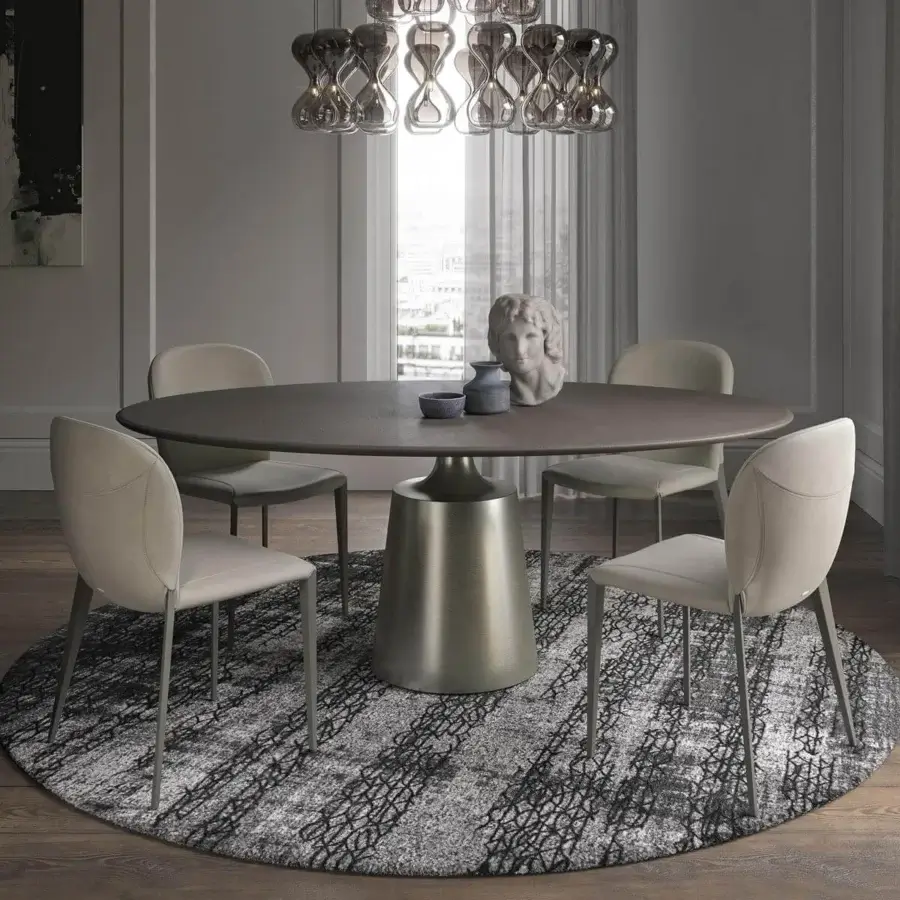 Distinguished Cattelan Italia Yoda table with dark gray spatulated clay top and brushed metal central base