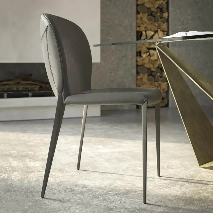 Distinguished Cattelan Italia Nancy chair with uniform gray leather-like material and subtle stitching details