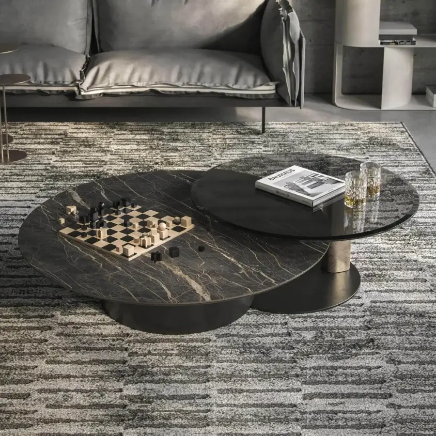 Captivating Cattelan Italia Arena Keramik coffee table with marble-effect ceramic and sleek smoked glass swivel top supported by a brushed column