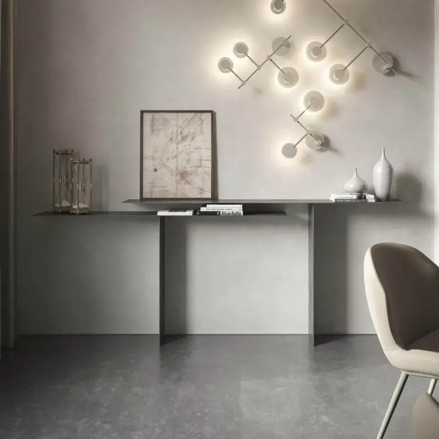 Elegant Cattelan Italia Tee console with sleek steel sheet construction and brushed metallic finish