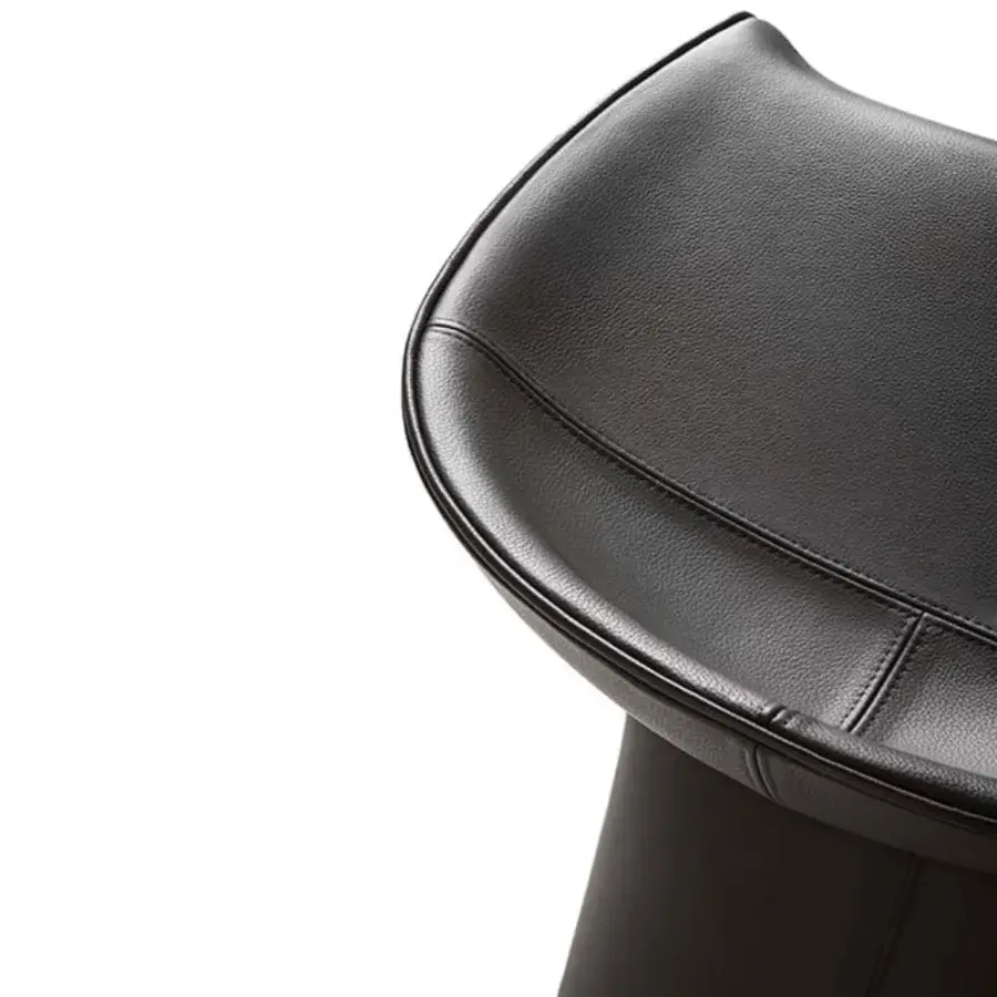 Superior Giorgetti Skirt stool upholstered in dark brown leather with an ash wood base and metal inserts