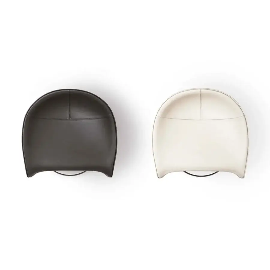 Exclusive Giorgetti Skirt stool in off-white leather with an ash wood base and subtle metal inserts