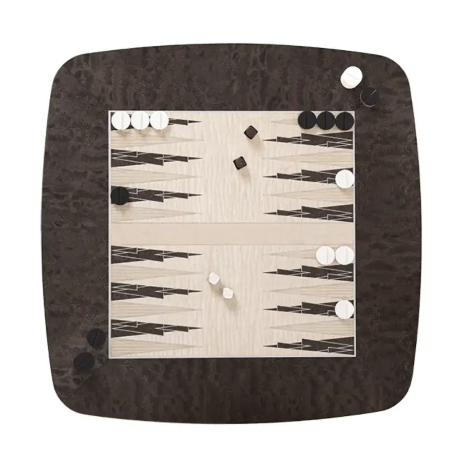 Superior Giorgetti Spark table crafted in Italy with a dark mottled wood frame and lighter playing surface