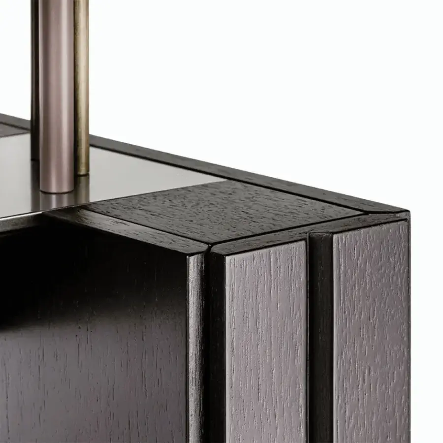 Superior Giorgetti G-Code console with dark-stained wooden frame and textured geometric finish for modern living spaces