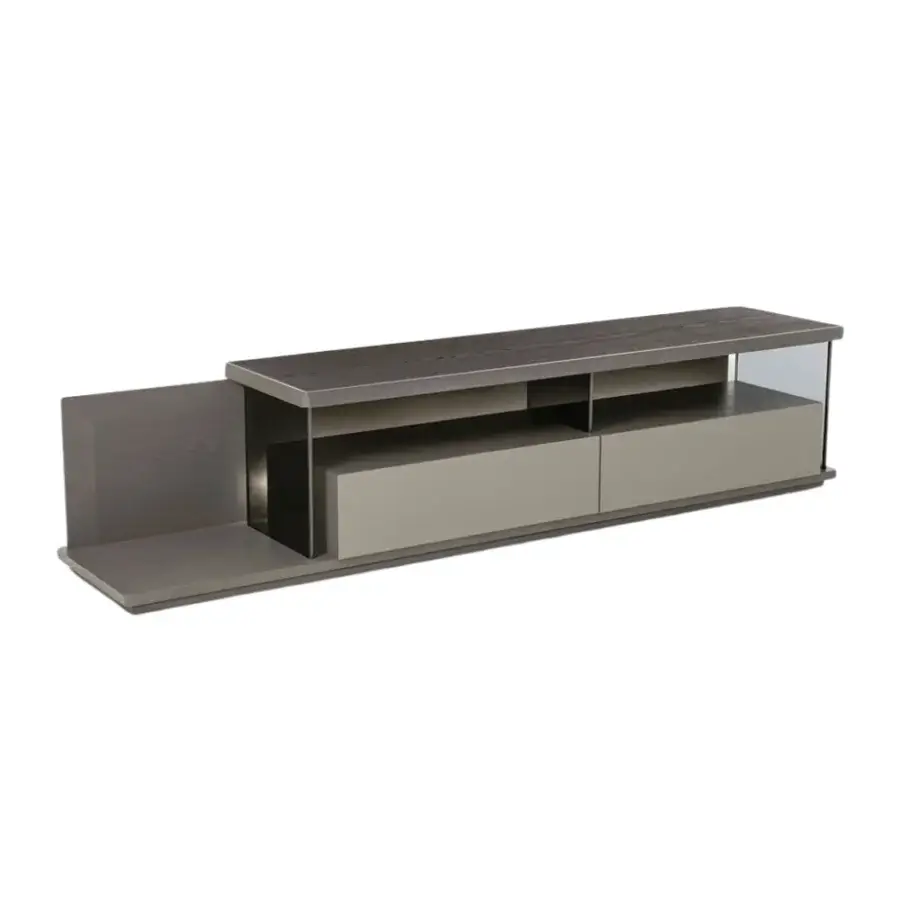Exceptional Giorgetti Kukei sideboard with a wood top and solid base in dark gray exhibiting a matte finish