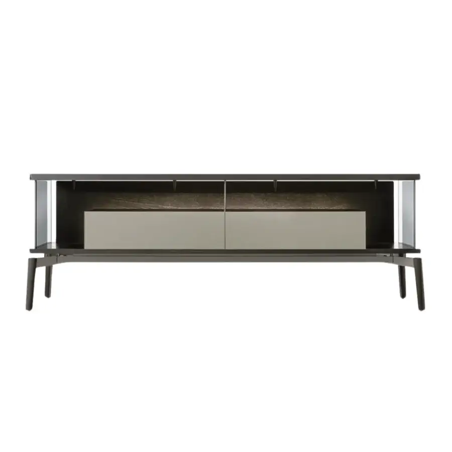 Exceptional Giorgetti Kukei sideboard built with wood, displaying light gray-beige drawer fronts and a matte finish