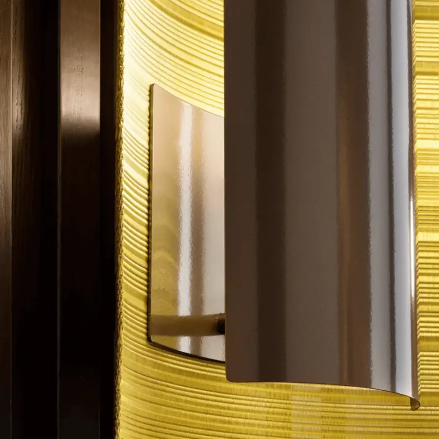 Distinguished Masiero Ebe wall lamp crafted in Italy with metal in dark brown and champagne finish