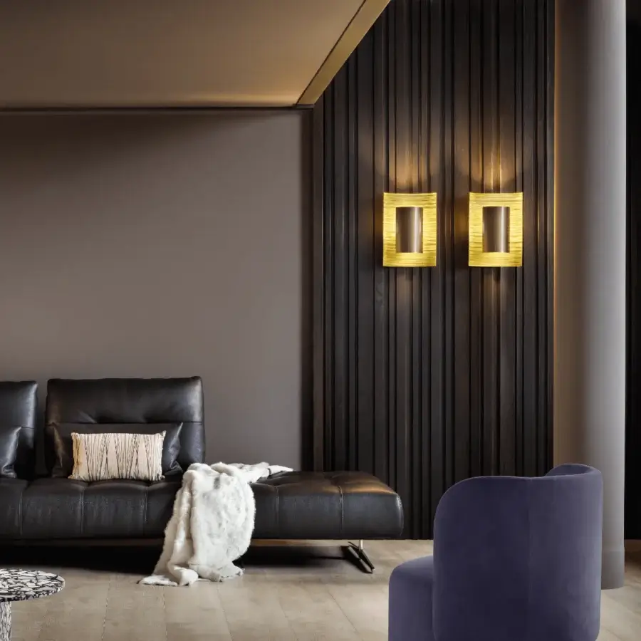 Superior Masiero Ebe wall lamp crafted in Italy with golden metal and fine brass wire mesh finish