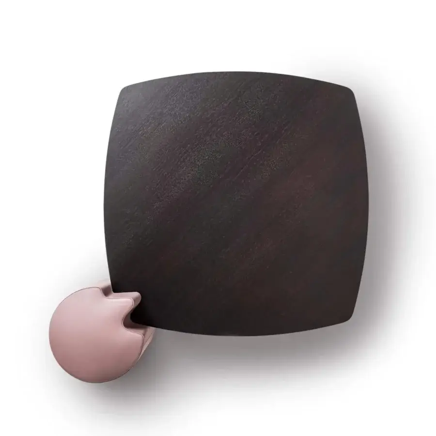 Distinguished Giorgetti Woody&Mia coffee table with a dark brown wooden tabletop and unique light pink accent