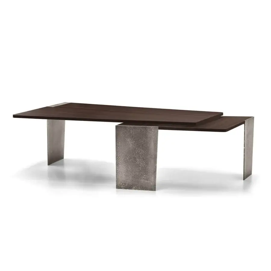 Distinctive Arketipo Wall Street desk with asymmetrical planes in dark brown wood and granular textured metal finish
