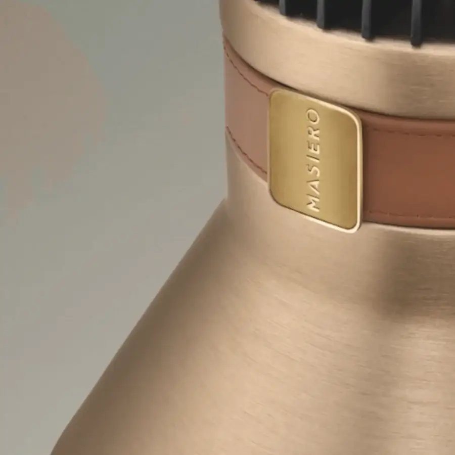 Distinguished Masiero Cordea table lamp with soft leather and metal in brushed light gold finish