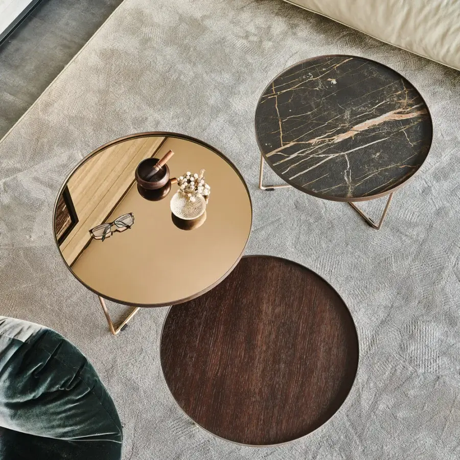 Luxury Cattelan Italia Billy Wood coffee table with a dark brown wooden top and hand-made brushed finish