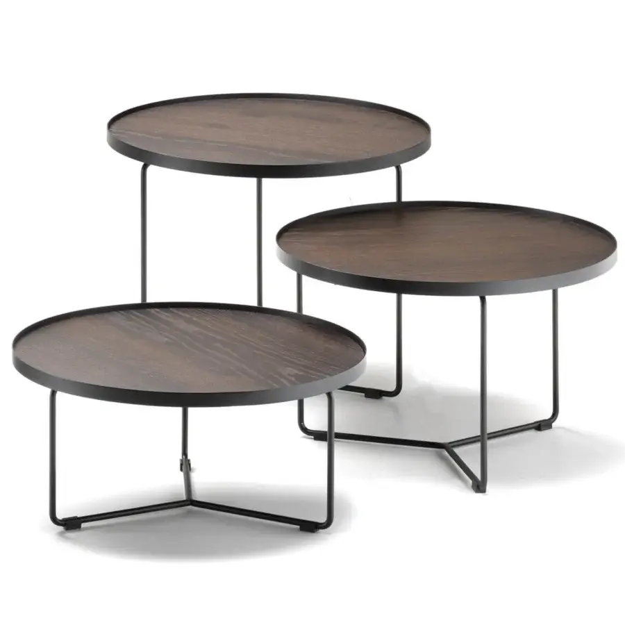 Superior Cattelan Italia Billy Wood coffee table with a dark brown wooden top and brushed finish built with a dark metal base