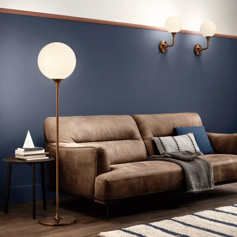 Distinguished Masiero Tee floor lamp with a spherical shade and glossy metallic finished circular base